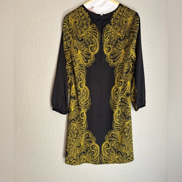 Juicy Couture Sz 2 Black Yellow Back Zip Polyester Sheath Dress - Picture 1 of 6